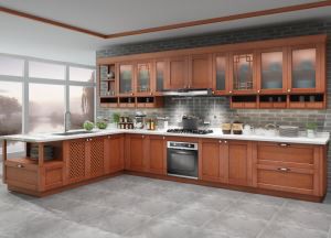 सभी लकड़ी के किचन कैबिनेट इकट्ठे किए गए